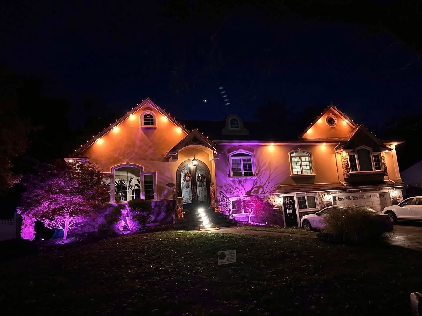 Same house in orange and purple for Halloween